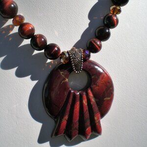 Red Tiger Eye Gemstone/Crystal Necklace; Couture, Statement Necklace;